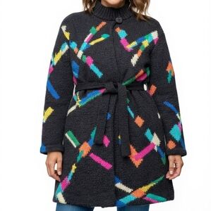 Cervelle Vintage Black and Multicolored Abstract Shapes Sweaters Oversized